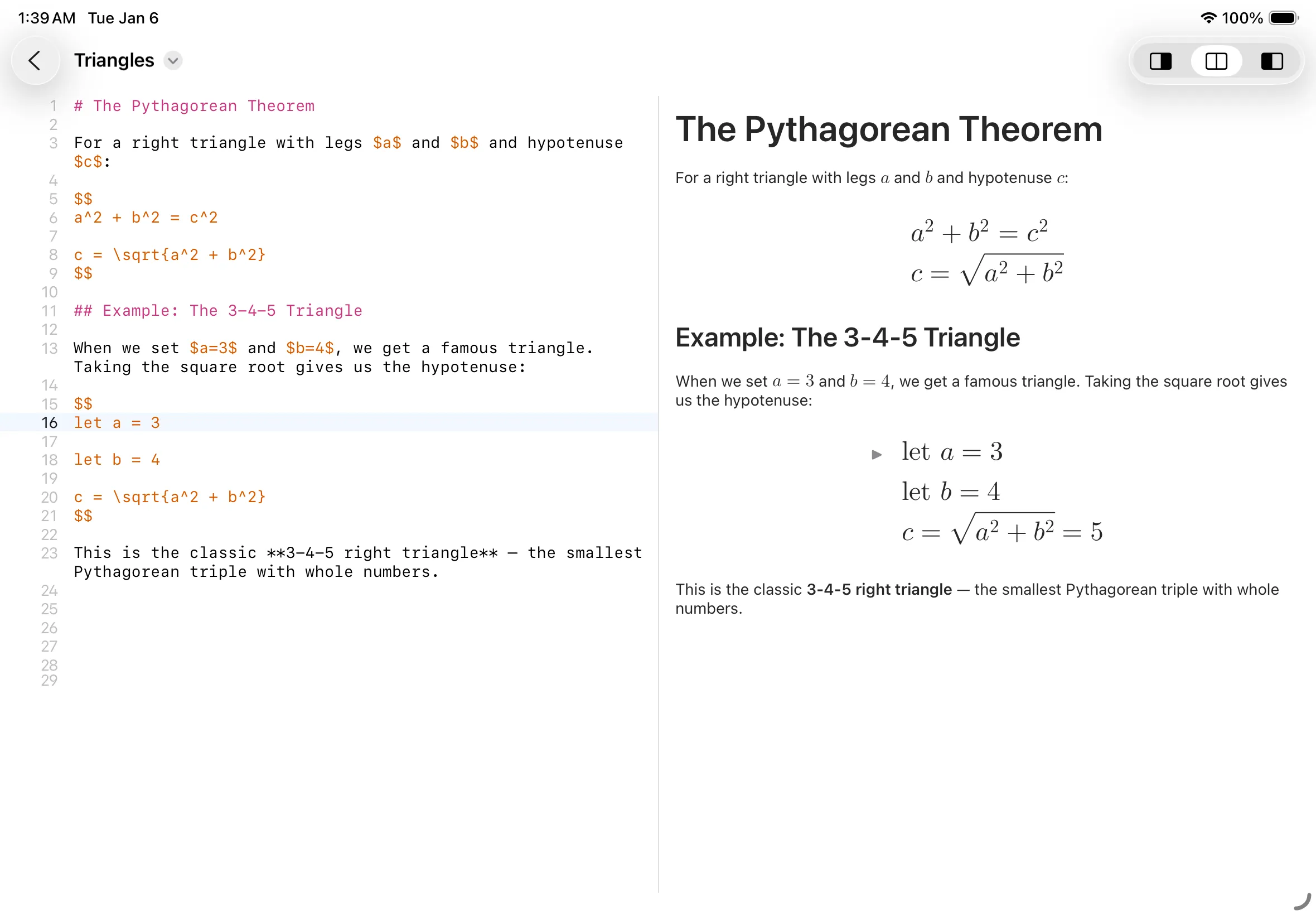 MathDown iPad Screenshot Dark